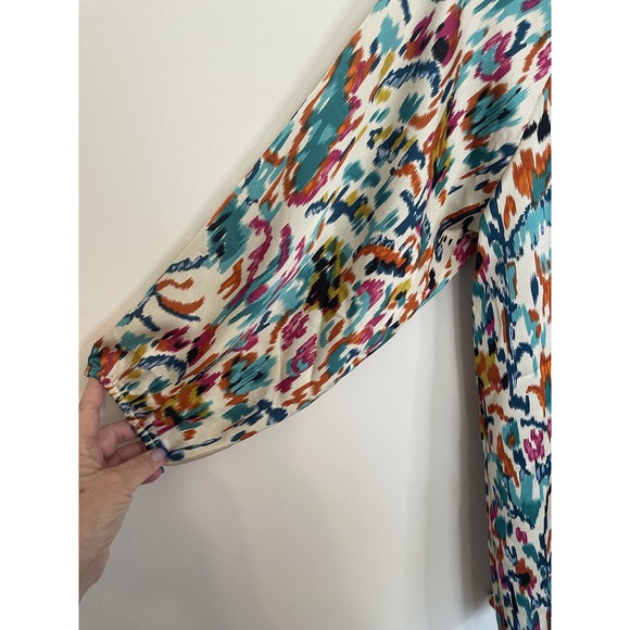 First Love By Lovelyn Shirt Abstract Floral Size L Boho Ruffle Standup Collar - Picture 5 of 9